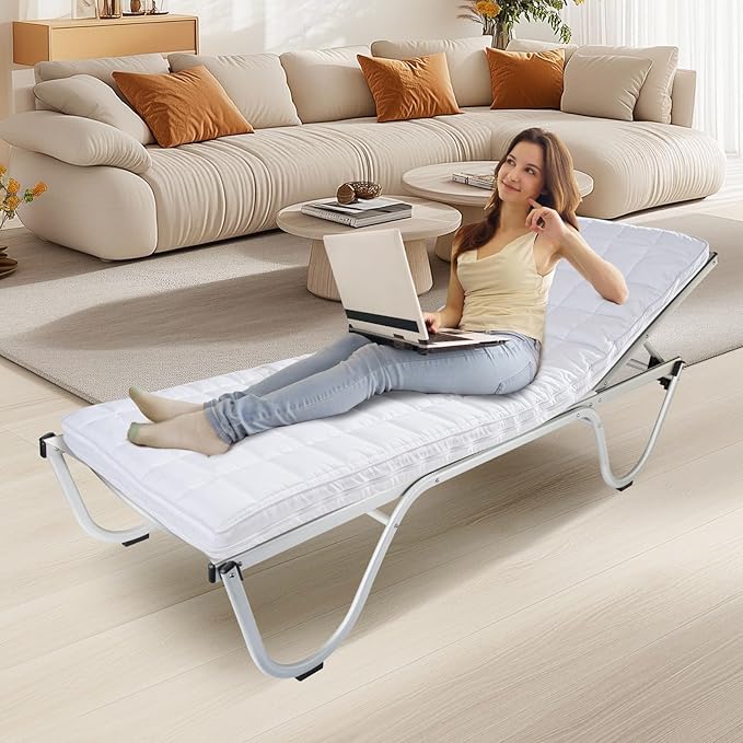 4Inch Cot Mattress Topper, Quilted Soft Portable Pads for Camping with Washable Cover, Memory Foam Sleeping Pads Only, Roll Up Floors Mat, 75"x38", Beige