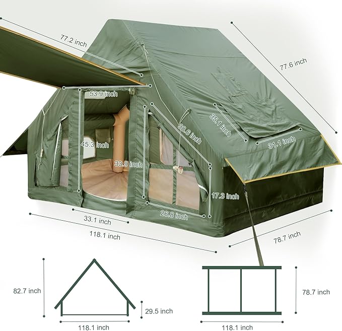 Inflatable Camping Tent with Pump and Stove Jack, 4-6 Person Inflatable Tent for Camping, Easy Setup Waterproof Inflatable House Tent
