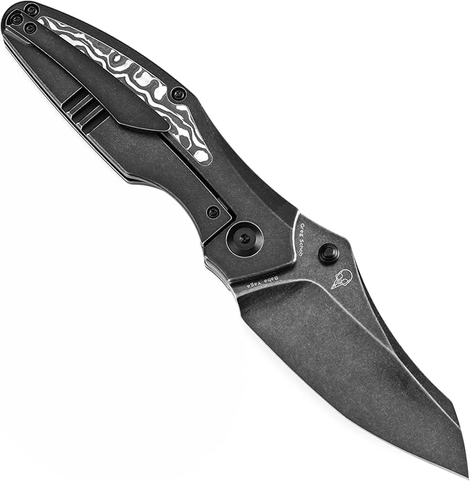KANSEPT Baba Yaga Pocket Folding Knives for Men Women Camping Hiking Pocket Knife 3.06'' Blackwash CPM 20CV Blade with Titanium Black White Nebula Carbon Fiber Inlay Handle Everyday Carry K1074A3
