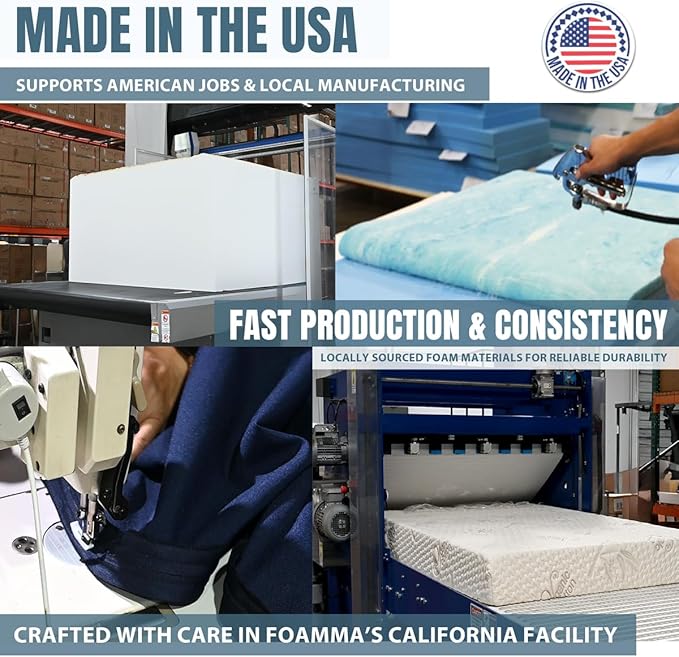 Foamma Custom Mattress - High-Density Foam Pad & Cushion for Beds & DIY Projects - Polyurethane Upholstery with Quilted or Water-Resistant Cover, Mid Firm or Firm, Optional Gel Memory Foam Add-On