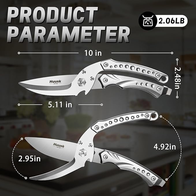 Huusk Kitchen Scissors All Purpose Poultry Shears Heavy Duty Ultral Sharp Detachable Kitchen Shears for Chicken Bone Turkey Silvery Stainless Steel Cooking Shear Thanksgiving