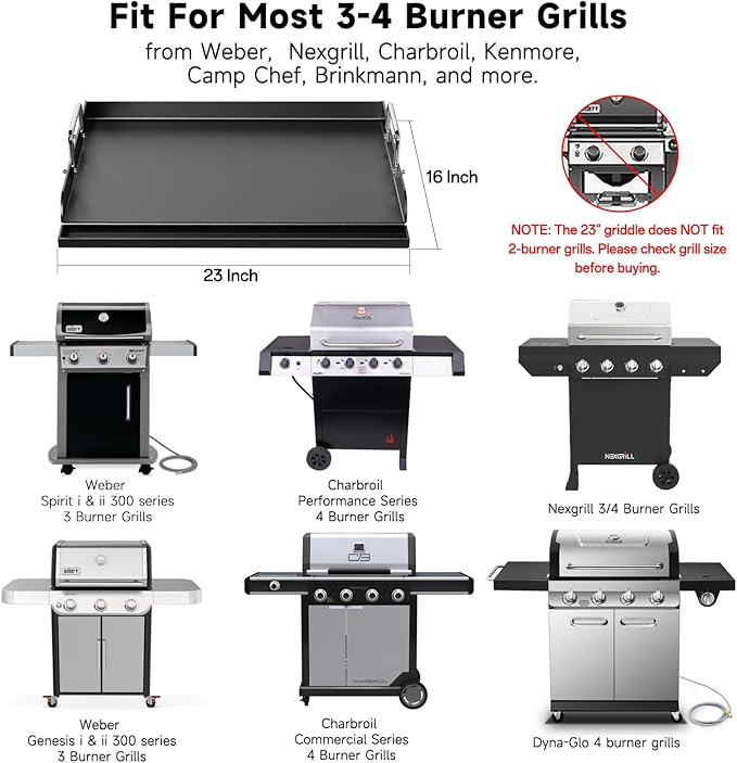 Universal Griddle for Gas Grill - 23" x 16" Flat Top Grill Plate with Nonstick Ceramic Coating, Griddle Insert for Gas Stove, Outdoor Camping & Tailgating