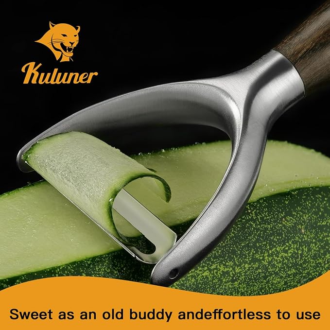 Premium Y Type 304 Stainless Steel Multifunctional Kitchen Peeler Real Wood Handle Ultra Sharp Blade Vegetable Potato Apple(Agarwood)