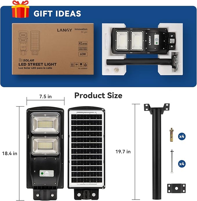2 Pack Solar Street Lights Outdoor 120000 lumens, Led Street Light Outdoor Dusk to Dawn Security Led Solar Street Light with Remote Control for Square, Yard, Garden, Basketball Court
