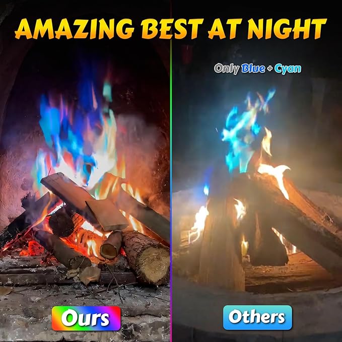 HGD (50 PCS) Magic Campfire Fire Color Changing Packets for Fire Pit, Indoor/Outdoor Fireplace, Bonfire - Rainbow Magical Flame, Camping Accessory, Compatible with Wood
