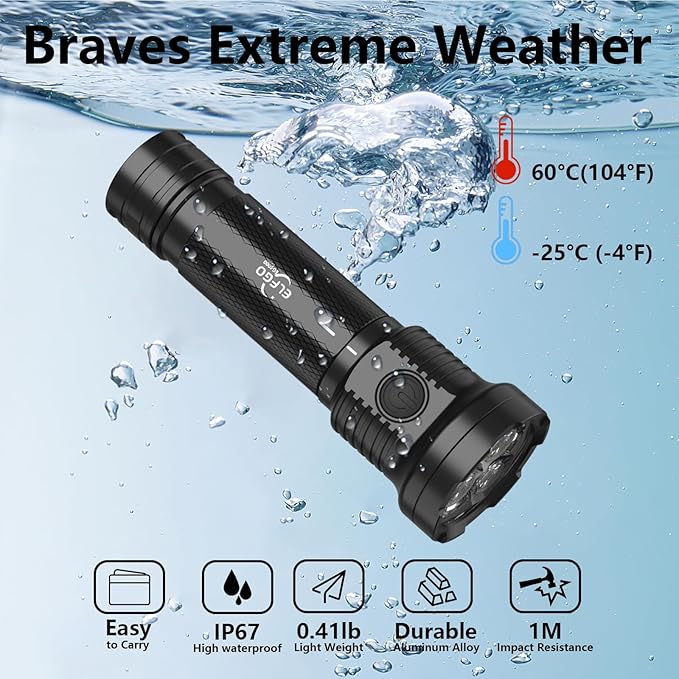 4000Lumens Outdoor Flashlight,LED Flashlight Flash Light Duty Rechargeable Flashlights with USB C IP67 Strobe Handheld Flashlight for Outdoor Medical Camping Emergency Work Light Repair