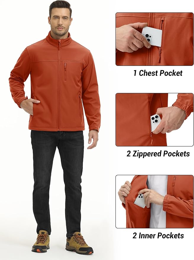 TACVASEN Men's Lightweight Softshell Jacket Fleece Lined Waterproof Tactical Rain Zip Up Winter Coat Windbreaker Casual
