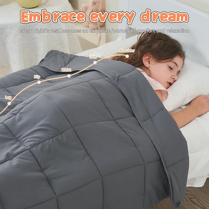 Weighted Blanket Kids 5lbs, Cooling and Breathable Heavy Blanket for 40-60lbs with Premium Glass Beads - 36" x48" Soft Thick Small Throw Blankets for All-Season Sleeping Comfort - Grey