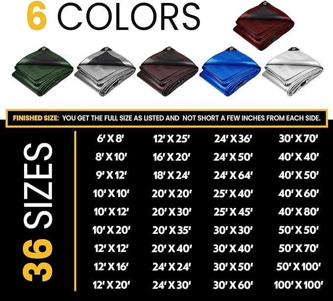 PROTARP Extra Heavy Duty 16 Mil Tarp Cover, Waterproof, UV Resistant, Rip and Tear Proof, Poly Tarpaulin with Reinforced Edges for Roof, Camping, Patio, Pool, Boat. (Maroon/Black 24′ X 50′)