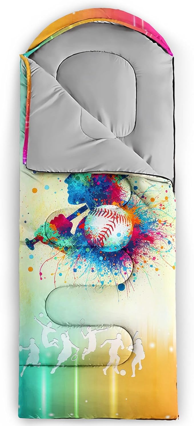 Kids Sleeping Bag for Boys Girls,Checkerboard Cat Print-Lightweight Warm Portable Outdoor Indoor-Waterproof Cold Weather Resistant Sleeping Bag for Camping Hiking