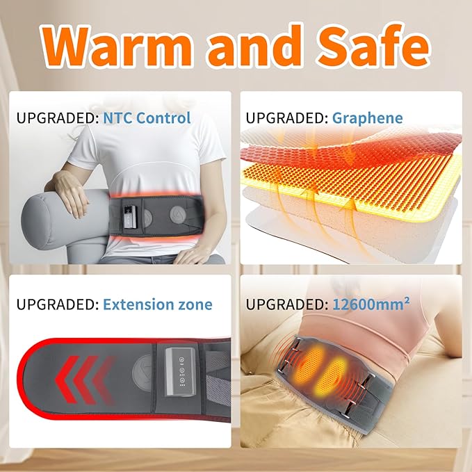 Cordless Heating Pad with Massager,Rechargeable Back Warmer with Heating and Vibration Function,Auto Shut Off,Helps Relieve Period Cramps and Back Pain,Ideal Birthday Gift for Dad,Mom,Men,Women