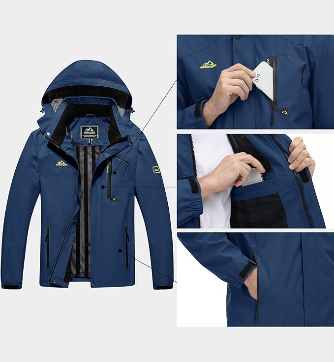MAGCOMSEN Men's Lightweight Windbreaker Rain Jacket Raincoat with Detachable Hood for Hiking Fishing Activewear