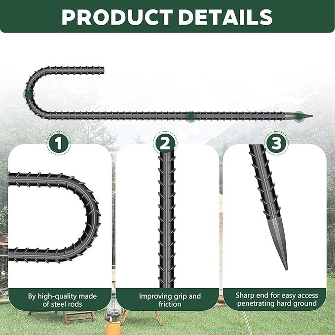 20 Pieces J Hooks Rebar Metal Tent Stakes 16 Inch Galvanized Ground Anchors Yard Stakes for Landscape Fabric Artificial Turf Heavy Duty Anti Rust for Outdoor Lawn Decorations Inflatables Swing Set