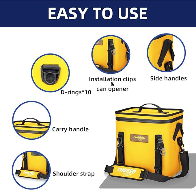 THURSO SURF Soft Cooler 24 Can Portable Ice Cooler Bag — 48 hr Insulation Leakproof & Airtight Waterproof Zipper Floating Beach Cooler for Travel Camping Kayak Paddleboard