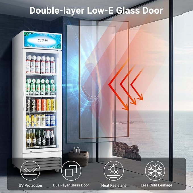 BODEGACOOLER Commercial Beverage Refrigerator with Glass Door,12.5 Cu.Ft Drink Refrigerator,Upright Large Display Merchandiser Beverage Bar Cooler Hold Beer,Soda Drinks,Wine with LED Light Box