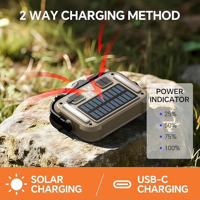 LED Camping Lantern Rechargeable,Solar Lanterns,Portable Camping Lights 3 Light Modes, Waterproof Camping Essentials for Power Outages, Emergency, Tent, Outdoor
