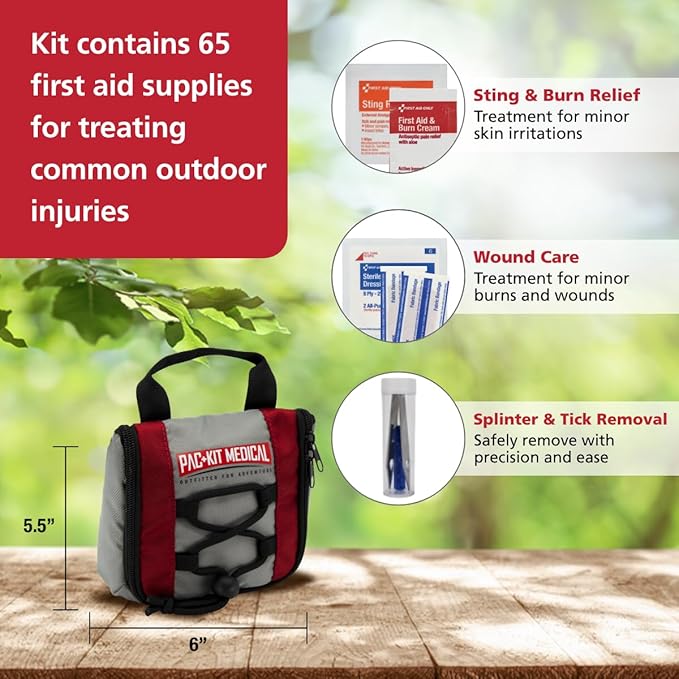 Pac-Kit Trailblazer 1 Outdoor First Aid Kit for Hiking, Camping and Outdoor Travel, 65 Pieces