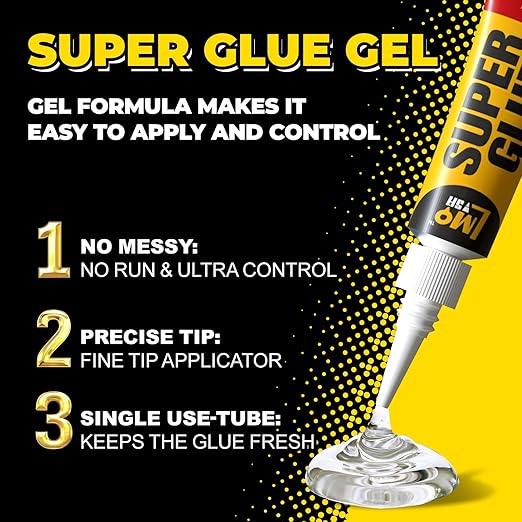 Super Glue Gel Clear, 24ร3g All Purpose Strong Bond Single Use Heavy Duty CA Glue, Instant Cyanoacrylate Adhesive Multipack for Plastic Ceramic Glass Jewelry Metal Fletching Wood Porcelain Aquarium