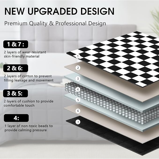 Black Checkered Weighted Blanket for Adults 20lbs, 48"x72" Twin Size, Cooling Heavy Blanket for 130-220lbs with Premium Glass Beads, Soft Thick Big Blankets for All-Season Sleeping Comfort Breathable