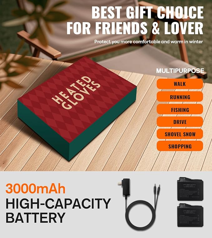 Heated Gloves for Men Women Rechargeable with 7.4V 3000mAh Battery Thin Liner Work Touchscreen Heating Glove for Cold Weather