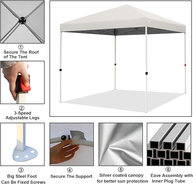 Northroad 8X8 FT Pop Up Canopy, Outdoor Instant Canopy Tent Slant Legs with Carrying Bag, Portable Gazebo Shelter for Wedding Party,Commercial Event,Patio,Garden,Beach -White