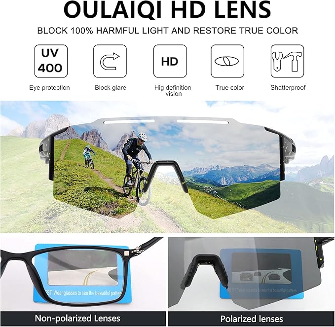 OULAIQI Cycling Sunglasses Polarized Sunglasses for Cycling Men Women with 1 Lens or 3 Interchangeable Lens Baseball Glasses