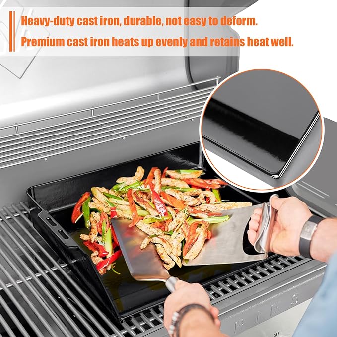 Universal Cast Iron Cooking Griddle 18" x 14", Porcelain Nonstick Coating Griddle, Flat Top Grill Plate with Extra High Sidewalls, for Gas Grills, Oven, Stove