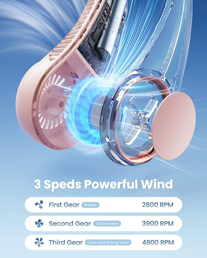 Gaiatop Portable Neck Fan Rechargeable, Hands-Free 360° Cooling, 17hrs Runtime, Battery Powered Personal Wearable Fan, Summer Outdoor Travel Essentials, Birthday Gifts for Women Mom Girls, Pink
