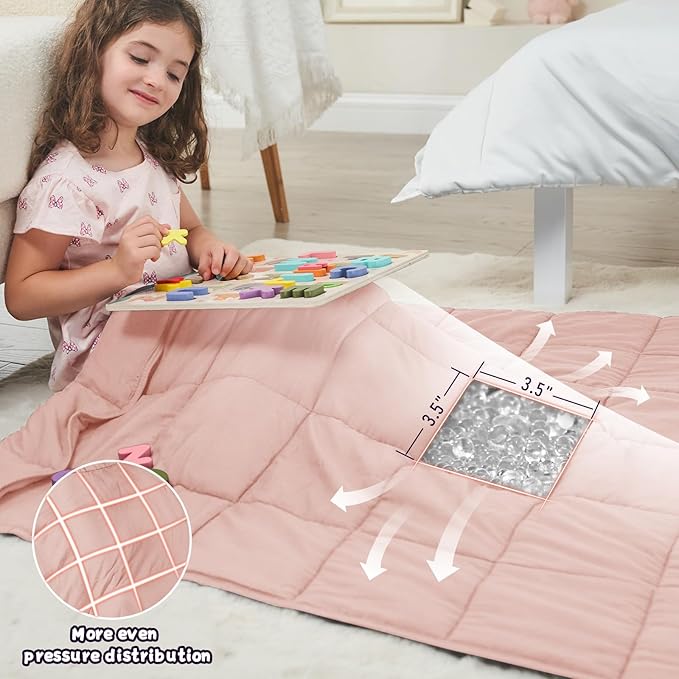 Pink Weighted Blanket Kids (7lbs, 40"x60" Throw Size) - Cooling and Breathable Heavy Blankets for 60-90lbs with Premium Glass Beads - Soft Thick Blanket for All-Season Sleeping Comfort