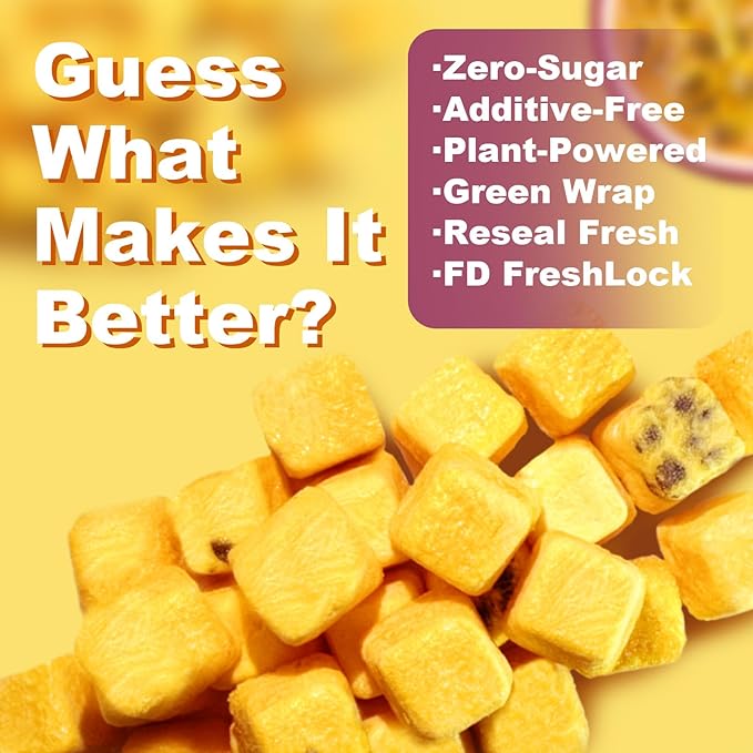 Freeze-Dried Passion Fruit Chunks 8.8oz/250g Bulk Bag - Unsweetened Crunchy Tropical Snack for Baking & Desserts, Yogurt/Smoothie Topping, Camping & Tea Time