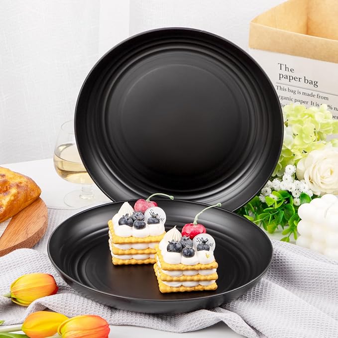 Supernal 16pcs Black Wheat Straw Plates,10 inch Unbreakable Dinner Plates,Reusable Plastic Plates,Dishwasher & Microwave Safe,Lightweight Dinnerware Plates Set for Kitchen,Camping
