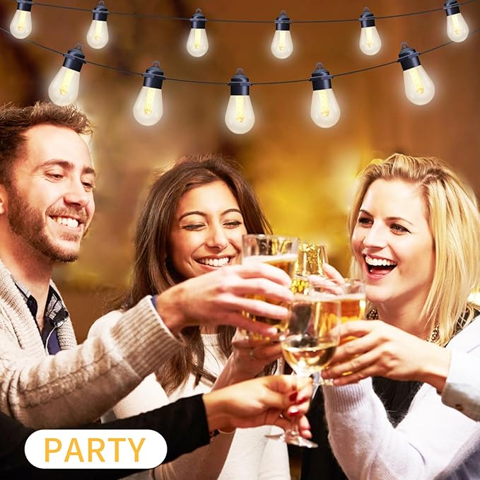 Honche 45FT Outdoor String Lights, Weatherproof LED Patio With 20 Shatterproof Warm White Vintage Edison Bulbs, 8 Modes Hanging for Garden Backyard Porch Balcony Party Decor