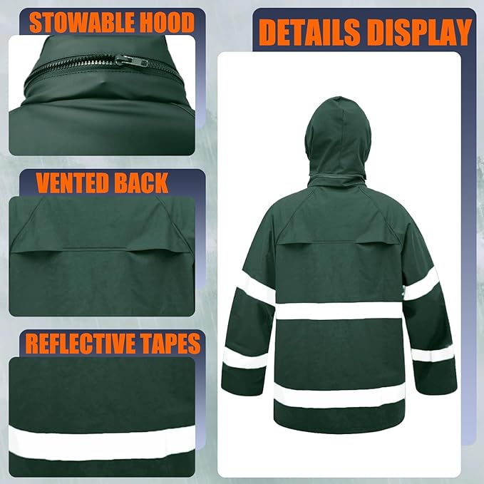 RainRider Rain Suits for Men Waterproof Rain Jacket Coat Pants Heavy Duty Women Fishing Rain Gear Workwear