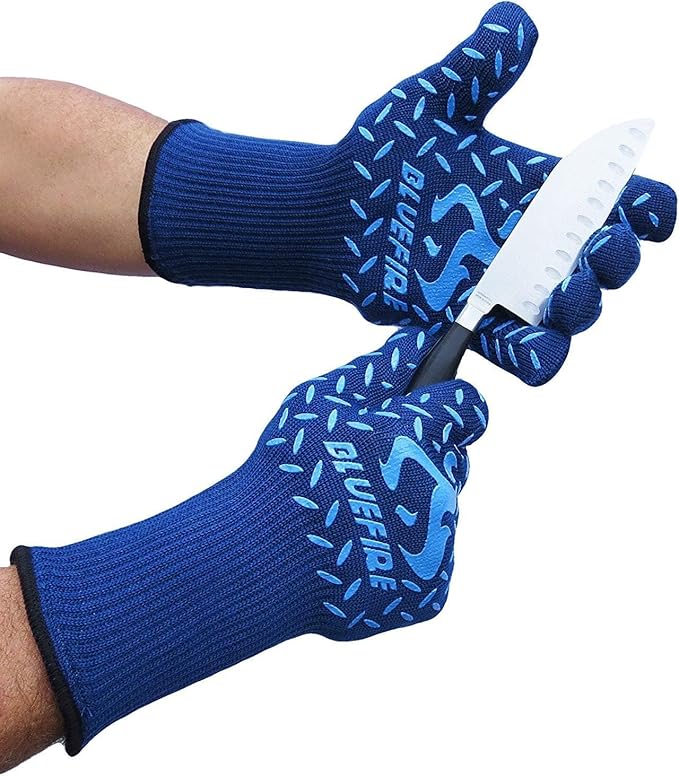 BBQ Grill Firepit Oven Mitts Highest Heat Resistance EN407 Lab Certified (X-Large, Red/Black)