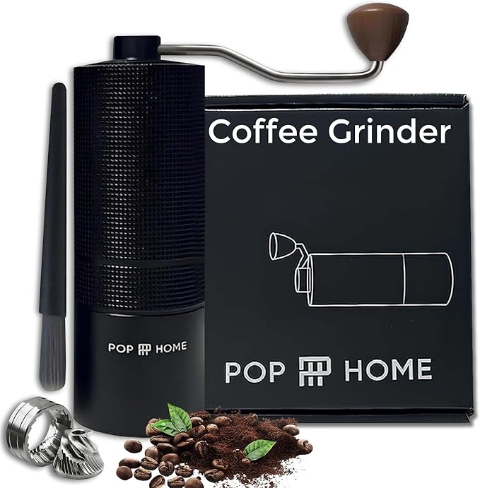 Manual Coffee Grinder with Brush - Stainless Steel Handheld Burr Mill, Adjustable Grind Settings for Espresso, Pour Over, French Press & Cold Brew, Portable Hand Coffee Grinder
