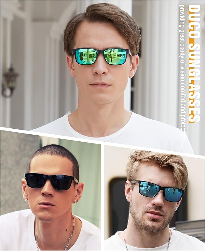 DUCO Mens Sunglasses Polarized Rectangle Sunglass for Men Lightweight Carbon Fiber UV400 Protection 8206