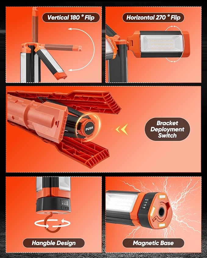 Saker Portable Camping Light with Stand 73inch 20000mAh Rechargeable LED Work Lights 800/3200 Lumen 4000/6500K Emergency Lights for Camping, Garage, Outdoor Work, Power Outages, Fishing LD18