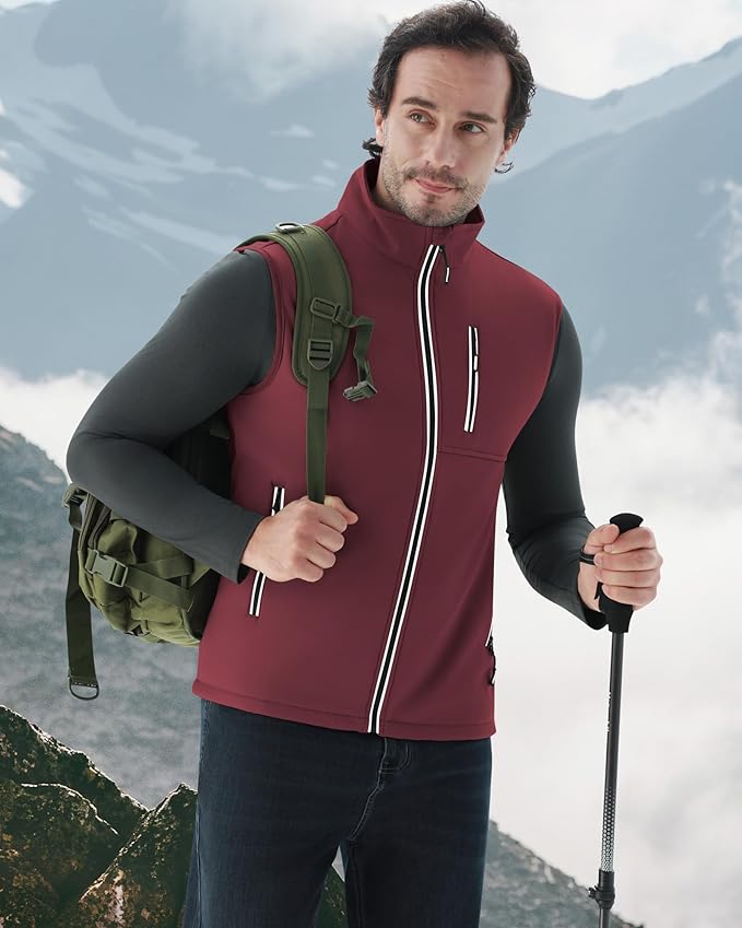 WULFUL Men's Windproof Lightweight Golf Vest Outerwear with Pockets, Softshell Sleeveless Jacket for Travel Hiking Running