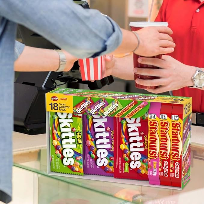 SKITTLES & STARBURST Assorted Candy Variety Pack, Halloween Party Candy Pack, 37.05 oz (18 Count) Bulk Box
