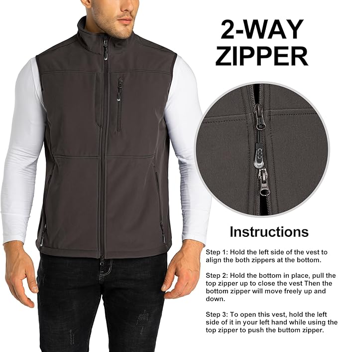 33,000ft Men's Lightweight Softshell Vest Outerwear Zip Up Fleece Lined Windproof Sleeveless Jacket for Golf Running Hiking