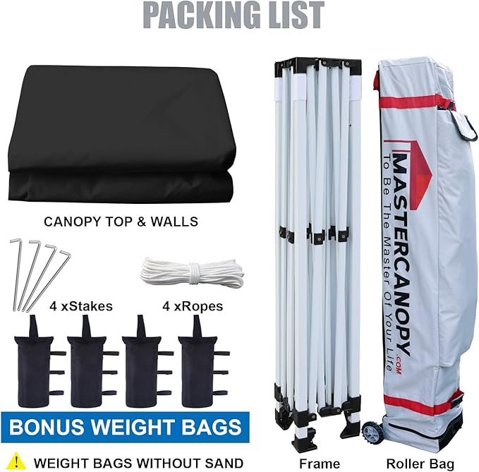 MASTERCANOPY Heavy Duty Pop-up Canopy Tent with Sidewalls (10x15,Black)