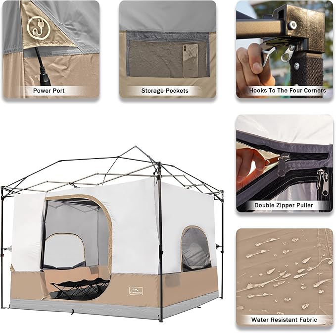 KAMPKEEPER Camping Inner Tent for Pop Up Canopy, Converts 10'x10' Straight Leg Canopy into Camping Tent–Fully Vented Roof(Top & Frame NOT Included), Khaki