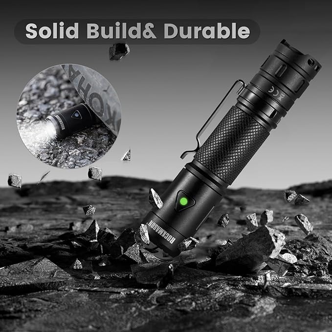 ROCKMASON RM-F3 EDC Flashlight High Lumens, IP68 Waterproof Flash Light, Rechargeable Flashlights for Home, Outdoor, Exploration, Hiking, Camping, Rescue, Hunting, Cycling, Hurricane Emergency