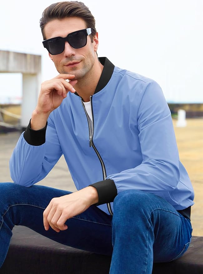 MAGCOMSEN Men's Bomber Jacket Lightweight Casual Zip Up Windbreaker Spring Fall Golf Coat with Pockets