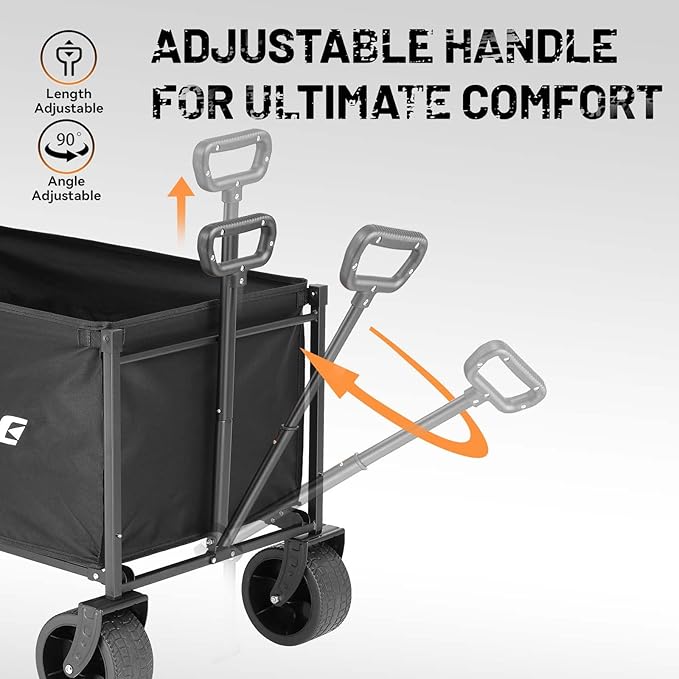 EchoSmile Collapsible Folding Wagon Cart with All-Terrain Wide Wheels, Heavy Duty Garden Cart with 350lbs Capacity,Portable Lightweight Rolling Wagon Cart for Camping Beach Sports Shopping,Black