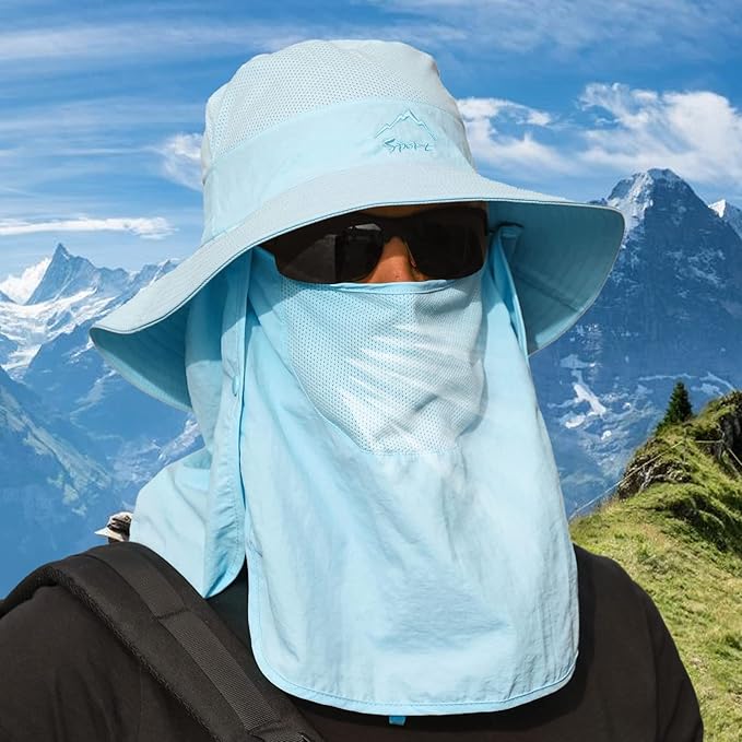 Fishing Hat for Men Sun Protection Hat with Removable Mesh Face Neck Flap Cover Windproof Strap for Men and Women