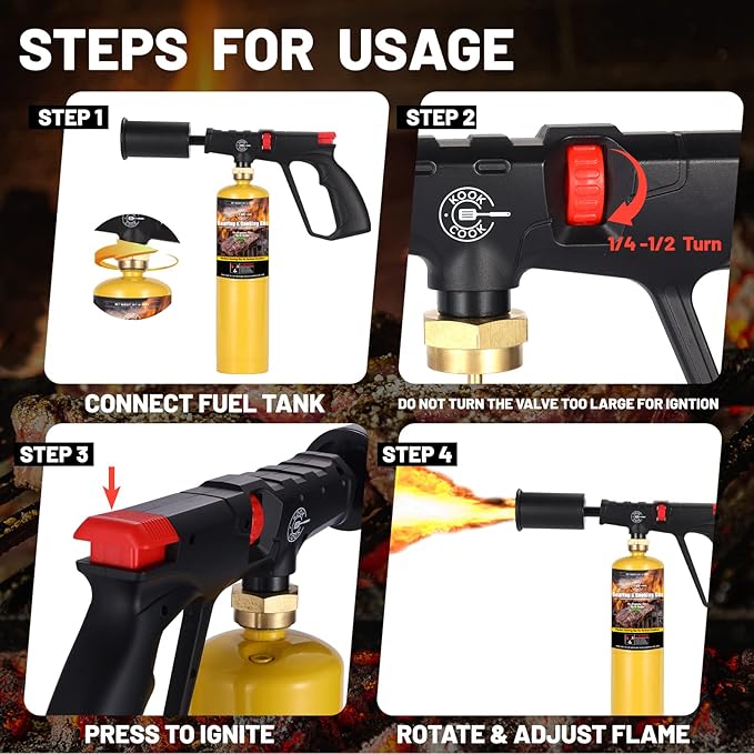 Propane Cooking Torch Head Food Grill Torch Gun Charcoal Wood Grills Lighter Campfire Starter Camp Chef Blow Torch for Cooking Sous Vide Flame Thrower Kitchen Blowtorch BBQ Searing Steak Flamethrower