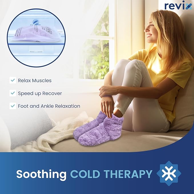 REVIX Microwavable Booties and Hot Feet Warmers for Women & Men,Heated Foot Warmer with Flaxseed Moist Heat Therapy for Foot Ankle, Cold Feet, Purple, S/M