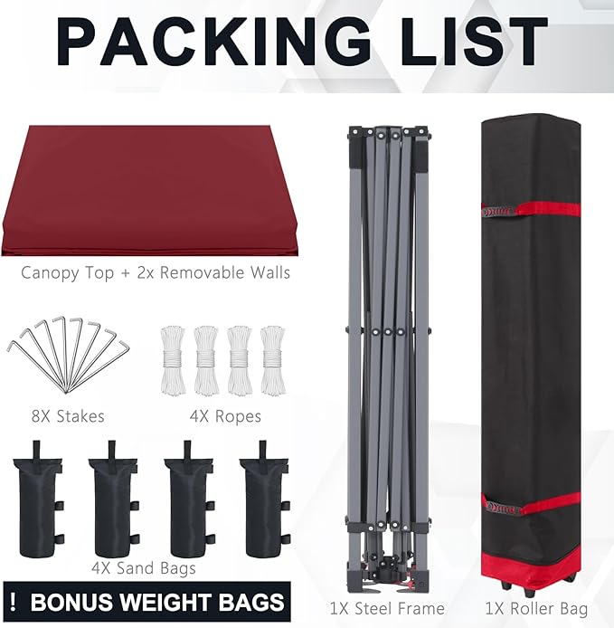 COOSHADE Pop Up Canopy Tent 10x10 with 2 Sidewalls, Outdoor Shade Instant Canopy Tents, Burgundy