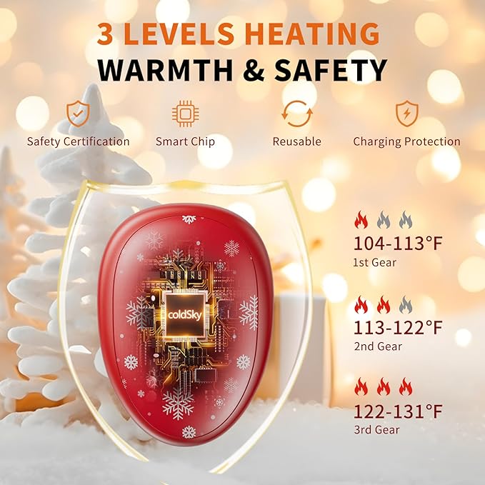 coldSky Rechargeable Hand Warmers 2 Pack, Magnetic 2-in-1 Reusable Electric Hand Warmer, 3 Heat Settings Portable Pocket Hand Heater Gifts for Women Men Christmas, Skiing, Camping, Hunting